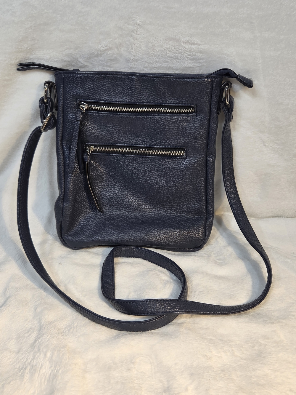 Classic Navy Crossbody Bag with Front Zippers